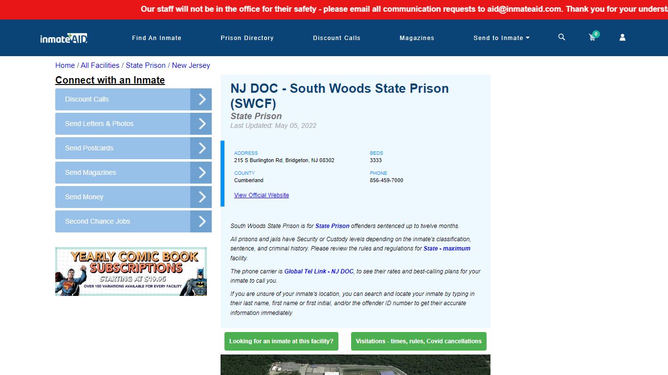 NJ DOC - South Woods State Prison (SWCF) & Inmate Search ...